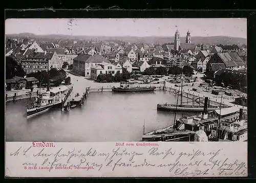 AK Lindau, Blick vom Leuchtturm auf den Ort