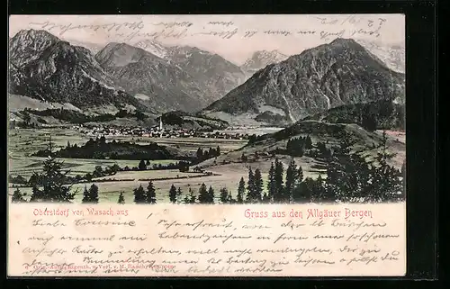 AK Oberstdorf /Allgäuer Berge, Ortsansicht von Wasach aus