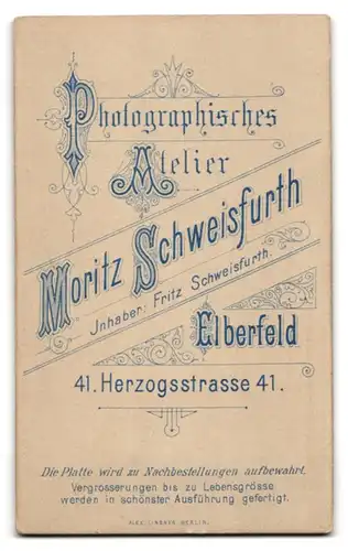 Fotografie Moritz Schweisfurth, Elberfeld, Herzogsstrasse 41, Portrait junger Mann mit Schnurrbart