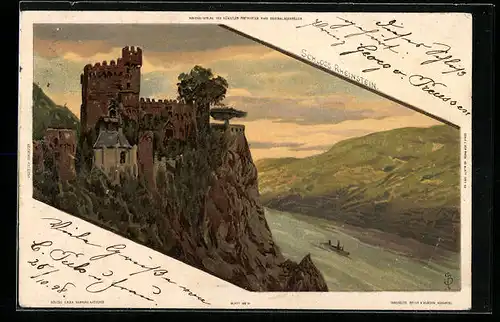 Künstler-AK Carl Biese: Schloss Rheinstein mit Rheinblick