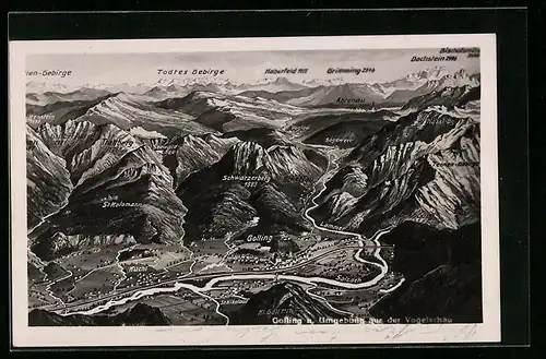 AK Golling, Ortsansicht mit Umgebung aus der Vogelschau