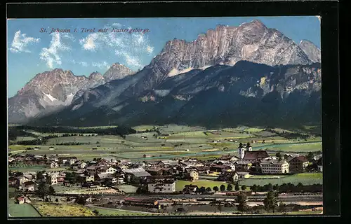 AK St. Johann, Ortsansicht mit Kaisergebirge