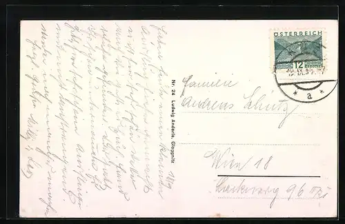 AK Payerbach, Kreuzberg, Blick v. Annahof gegen d. Schneeberg