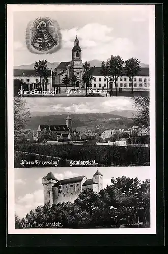 AK Maria-Enzersdorf, Kirche und Madonna, Veste Liechtenstein