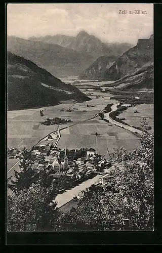 AK Zell a. Ziller, Gesamtansicht aus der Vogelschau