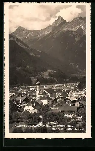 AK Schruns /Montafon, Ortsansicht mit Zimba