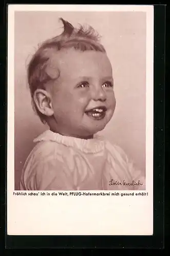 Foto-AK Lotte Herrlich: Lächelndes Kleinkind, Pflug-Hafermarkbrei