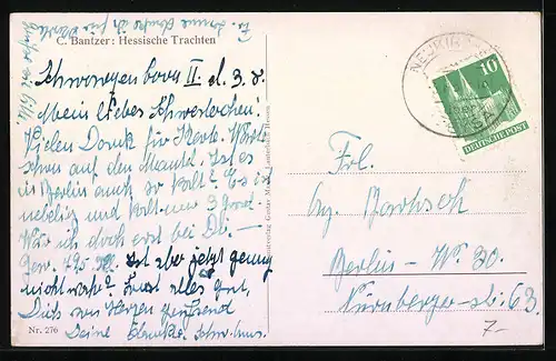 Künstler-AK Junge Mädchen in hessischer Tracht