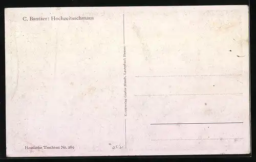 Künstler-AK Hochzeitsschmaus, hessische Trachten