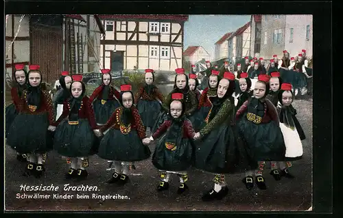 AK Schwälmer Kinder beim Ringelreihen, hessische Trachten