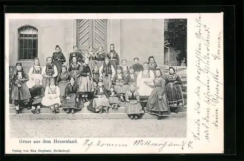 AK Gruppenfoto, hessische Trachten