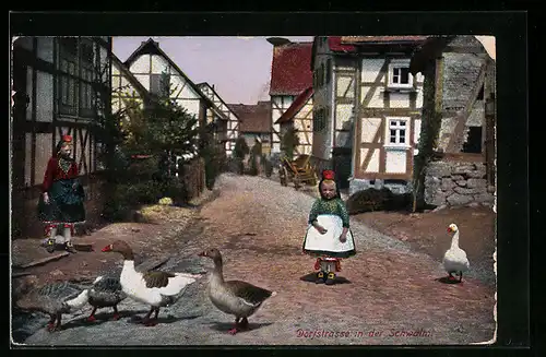 AK Dorfstrasse in der Schwalm, hessische Trachten