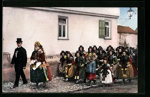 AK Hochzeitszug, hessische Trachten