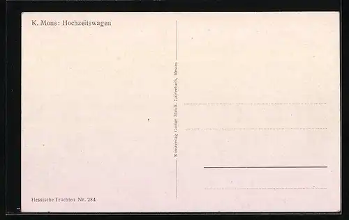 Künstler-AK Hochzeitswagen, hessische Trachten