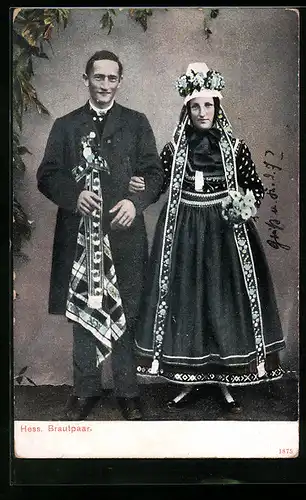 AK Hessisches Brautpaar in hessischer Tracht
