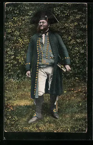 AK Mann mit Bart und Buch in hessischer Tracht