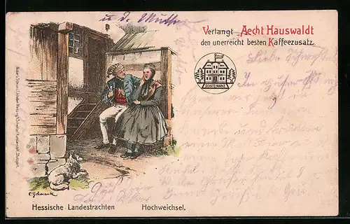 Künstler-AK Paar in hessischer Tracht, Hochweichsel