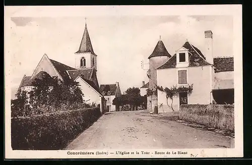 AK Concrémiers, L`Eglise et la Tour, Route de Le Blanc