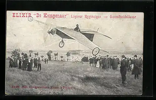 AK Flugzeug Esnault Pelterie, Reklame für Elixir De Kempenaar