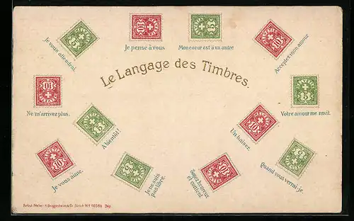 AK Schweiz, Briefmarken, Briefmarkensprache