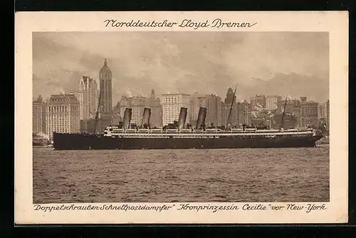 AK Doppelschrauben-Schnellpostdampfer, Kronprinzessin Cecilie vor New York