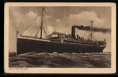 AK Passagier- und Postschiff R. P. D. Yorck auf hoher See