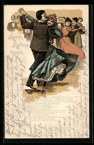 Lithographie Komm Karline Komm, Paare beim Tanzfest