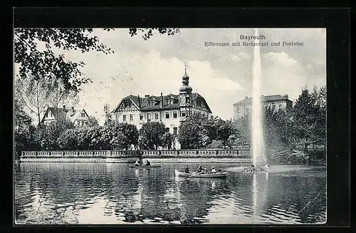 AK Bayreuth, Röhrensee mit Restaurant und Fontaine