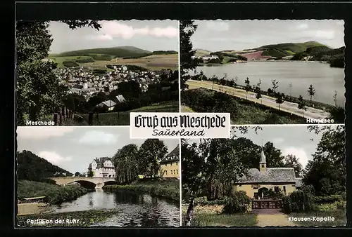 AK Meschede, Sauerland, Hennesee, Klausen-Kapelle, Partie an der Ruhr