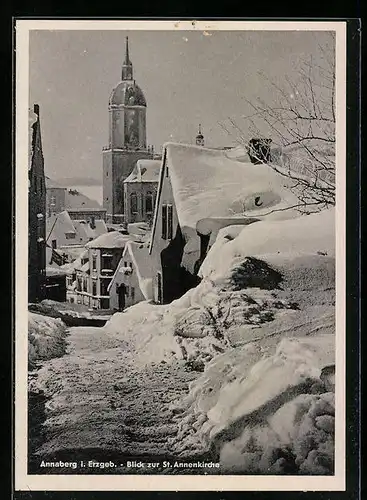 AK Annaberg /Erzgeb., Blick zur St. Annenkirche im Winter