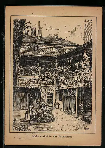 Künstler-AK Berlin, Malerwinkel in der Petristrasse
