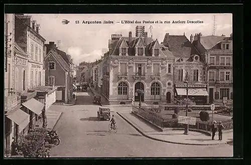 AK Argenton, L`Hôtel des Postes et la rue Auclerc Descottes