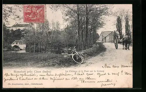 AK Romefort près Ciron, Le Chateau et le Pont sur la Creuse