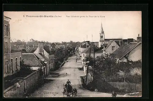 AK Tournon-Saint-Martin, Vue Generale prise du Pont de la Gare