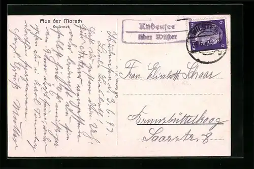 AK Landpoststempel Kudensee über Wilster