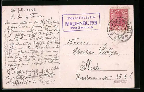 AK Landpoststempel Madenburg, Eschbach