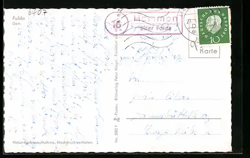 AK Landpoststempel Hemmen über Fulda