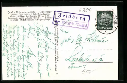 AK Landpoststempel Feldberg über Königstein /Taunus