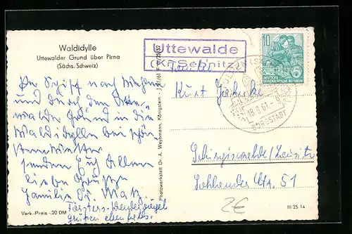 AK Landpoststempel Uttewalde, Kr. Sebnitz