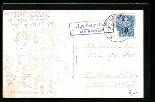 AK Landpoststempel Huy-Neinstedt über Halberstadt