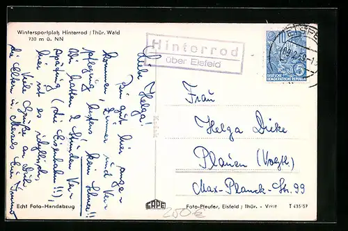 AK Landpoststempel Hinterrod über Eisfeld