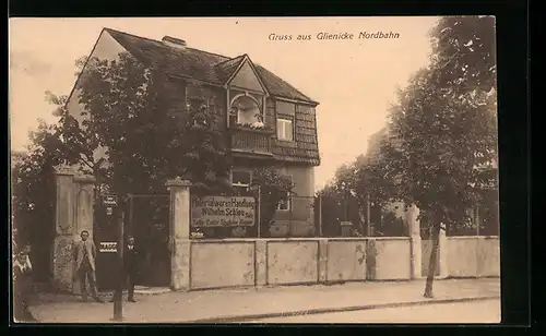 AK Glienicke /Nordbahn, Materialwaren-Handlung Wilhelm Schleu, Strassenansicht