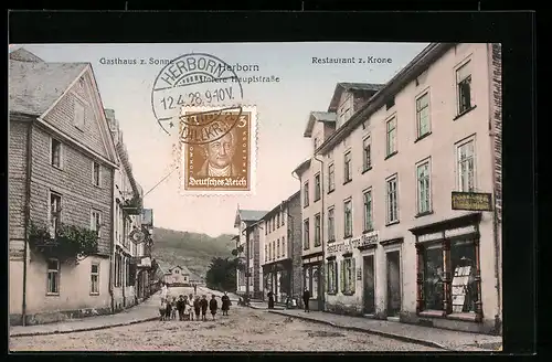 AK Herborn, Untere Hauptstrasse mit Gasthaus zur Sonne und Restaurant zur Krone