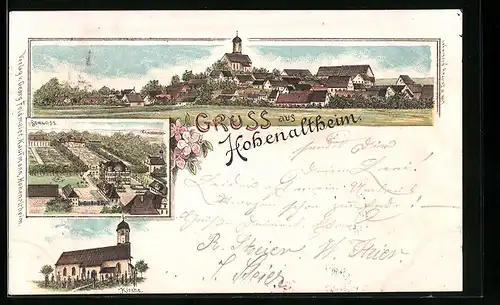 Lithographie Hohenaltheim, Ortsansicht, Schloss mit Anlagen, Kirche