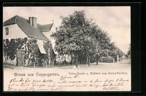AK Hoppegarten, Union-Gestüt und Einfahrt zum Kaiser-Pavillon