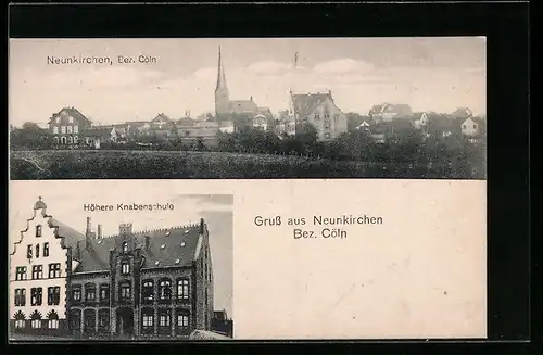 AK Neunkirchen-Cöln, Ortspanorama, Höhere Knabenschule