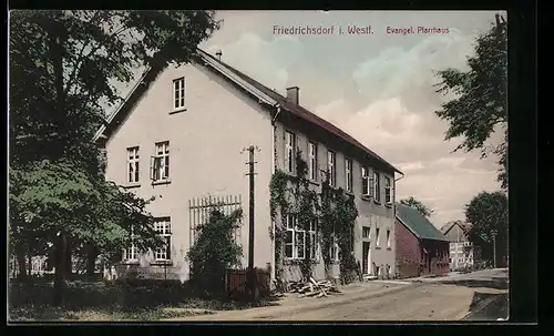 AK Friedrichsdorf /Westf., Evangelisches Pfarrhaus mit Strasse
