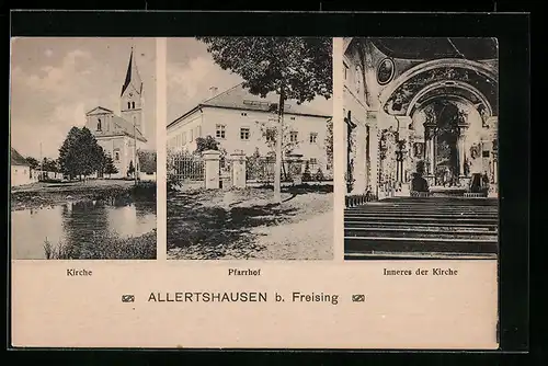 AK Allertshausen b. Freising, Kirche, Innenansicht, Pfarrhof