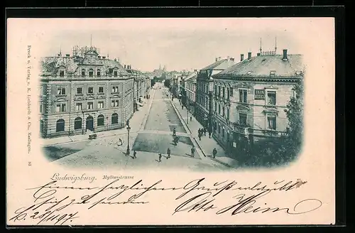 AK Ludwigsburg, Myliusstrasse mit Bahn-Hotel