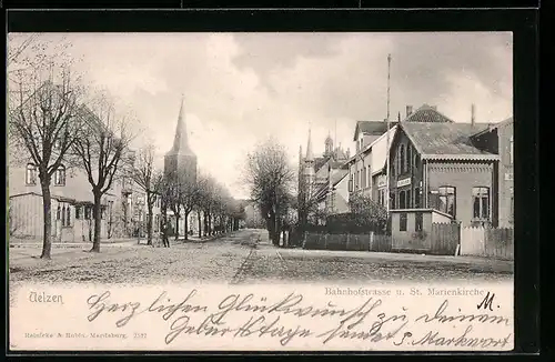 AK Uelzen, Bahnhofstrasse und St.-Mairenkirche